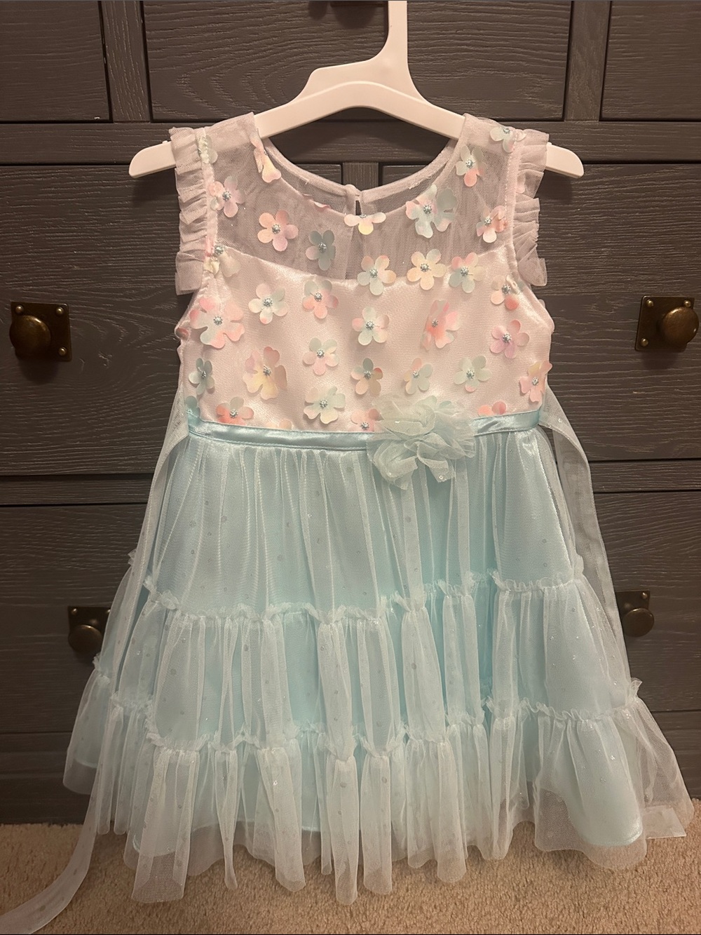 Jona Michelle Pastel Floral Tulle Dress in Light Blue & Pink
